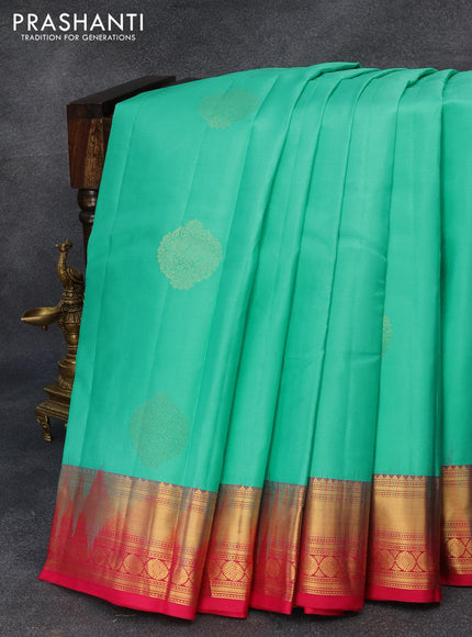 Pure kanjivaram silk saree teal blue and pink with zari woven buttas and zari woven border