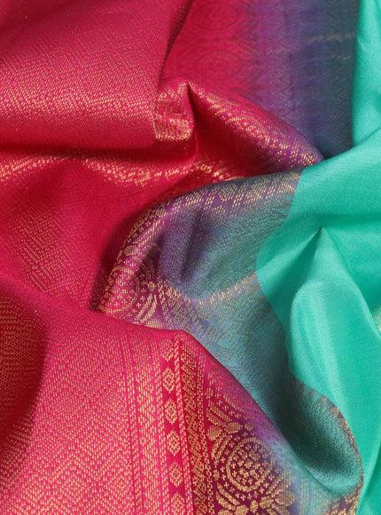 Pure kanjivaram silk saree teal blue and pink with zari woven buttas and zari woven border