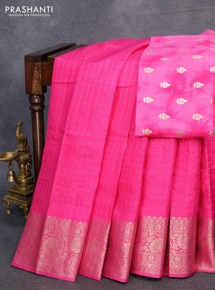 Semi dola saree pink with allover zari checked pattern and floral zari woven border with tie & dye zari butta blouse - {{ collection.title }} by Prashanti Sarees