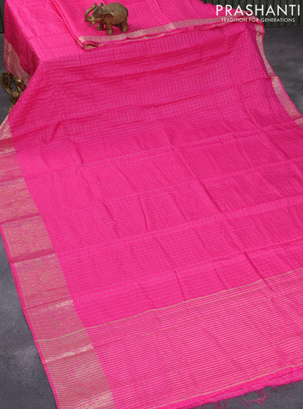 Semi dola saree pink with allover zari checked pattern and floral zari woven border with tie & dye zari butta blouse - {{ collection.title }} by Prashanti Sarees