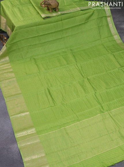 Semi dola saree light green with allover zari checked pattern and floral zari woven border with tie & dye zari butta blouse - {{ collection.title }} by Prashanti Sarees