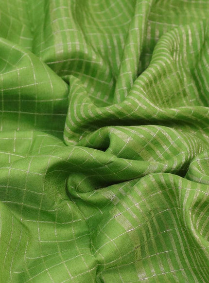 Semi dola saree light green with allover zari checked pattern and floral zari woven border with tie & dye zari butta blouse - {{ collection.title }} by Prashanti Sarees