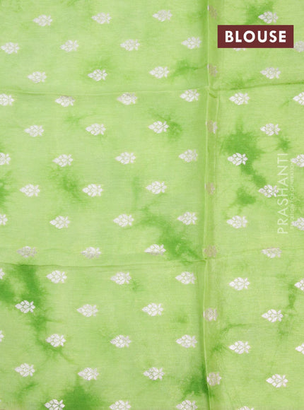 Semi dola saree light green with allover zari checked pattern and floral zari woven border with tie & dye zari butta blouse - {{ collection.title }} by Prashanti Sarees