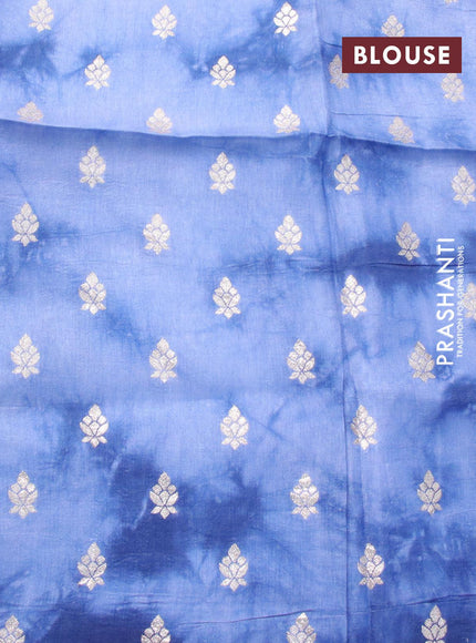 Semi dola saree blue with allover zari checked pattern and floral zari woven border with tie & dye zari butta blouse - {{ collection.title }} by Prashanti Sarees