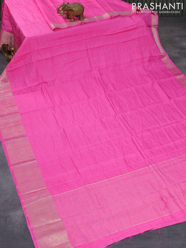 Semi dola saree pink with allover zari checked pattern and floral zari woven border with tie & dye zari butta blouse - {{ collection.title }} by Prashanti Sarees