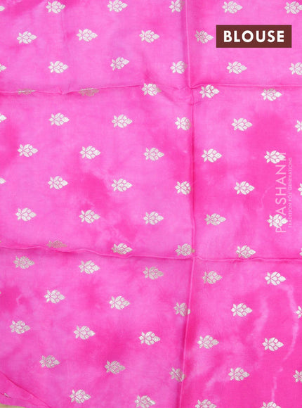 Semi dola saree pink with allover zari checked pattern and floral zari woven border with tie & dye zari butta blouse - {{ collection.title }} by Prashanti Sarees