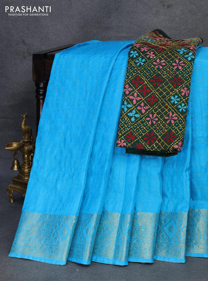 Dola silk saree light blue and green with zari checked pattern and zari woven border with embroidery work blouse - {{ collection.title }} by Prashanti Sarees