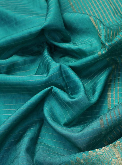 Dola silk saree teal blue and brown with allover zari woven stripes pattern and long zari woven border with embroidery work blouse - {{ collection.title }} by Prashanti Sarees