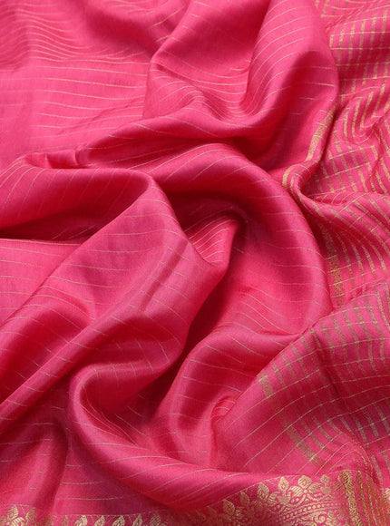 Dola silk saree pink shade and green with allover zari woven stripes pattern and long zari woven border with embroidery work blouse - {{ collection.title }} by Prashanti Sarees