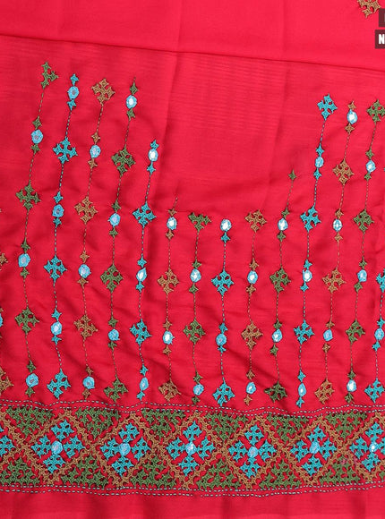 Dola silk saree dark blue and red with zari checked pattern and zari woven border with embroidery work blouse - {{ collection.title }} by Prashanti Sarees