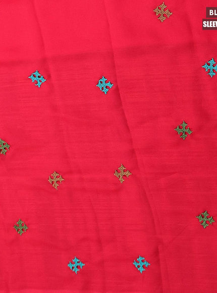 Dola silk saree dark blue and red with zari checked pattern and zari woven border with embroidery work blouse - {{ collection.title }} by Prashanti Sarees