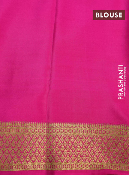 Pure mysore silk saree teal blue and pink with plain body and zari woven border - {{ collection.title }} by Prashanti Sarees