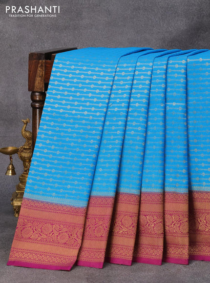 Banarasi semi crepe silk saree light blue and purple with allover zari weaves and zari woven border - {{ collection.title }} by Prashanti Sarees