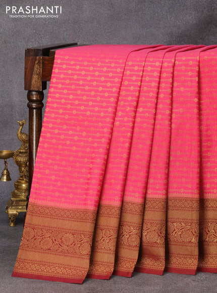 Banarasi semi crepe silk saree pink and maroon with allover zari weaves and zari woven border - {{ collection.title }} by Prashanti Sarees