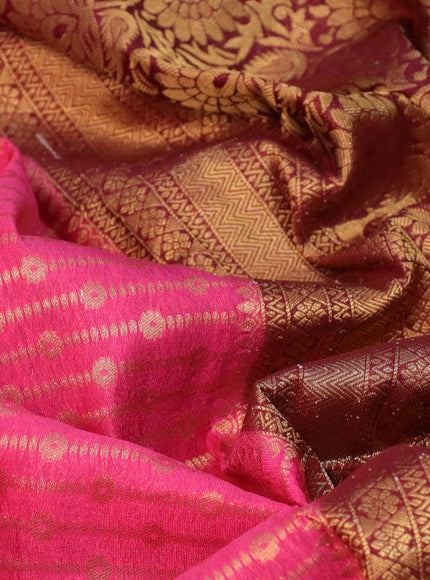 Banarasi semi crepe silk saree pink and maroon with allover zari weaves and zari woven border - {{ collection.title }} by Prashanti Sarees