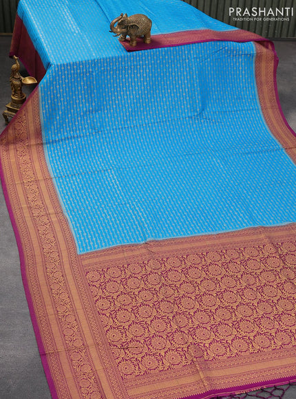 Banarasi semi crepe silk saree light blue and purple with allover zari weaves and zari woven border - {{ collection.title }} by Prashanti Sarees