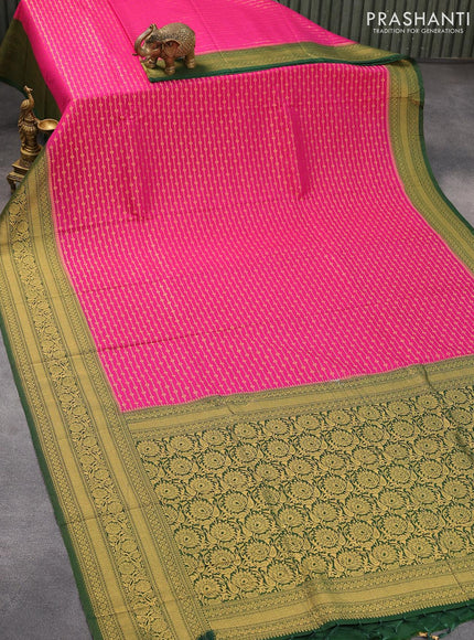 Banarasi semi crepe silk saree pink and green with allover zari weaves and zari woven border - {{ collection.title }} by Prashanti Sarees