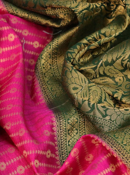 Banarasi semi crepe silk saree pink and green with allover zari weaves and zari woven border - {{ collection.title }} by Prashanti Sarees