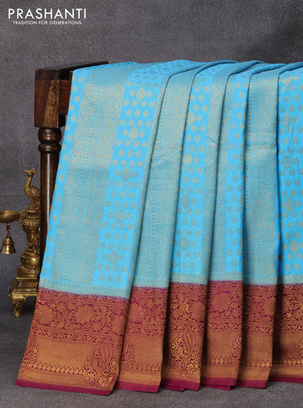 Banarasi semi crepe silk saree light blue and purple with allover zari weaves and zari woven border - {{ collection.title }} by Prashanti Sarees