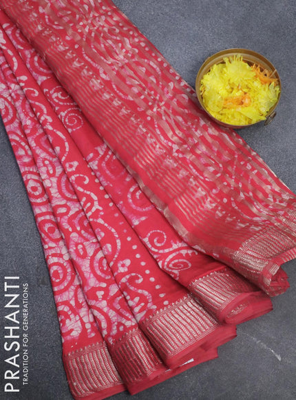 Binny Silk saree pink with allover batik prints and zari woven border - {{ collection.title }} by Prashanti Sarees