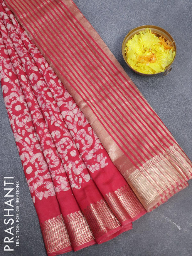 Binny Silk saree pink with allover batik prints and zari woven border - {{ collection.title }} by Prashanti Sarees