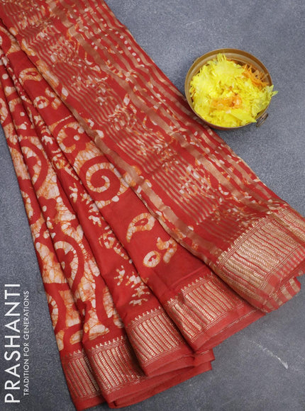 Binny Silk saree red shade with allover batik prints and zari woven border - {{ collection.title }} by Prashanti Sarees