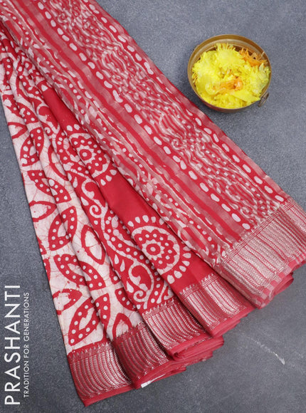 Binny Silk saree pink and off white with allover batik prints and zari woven border - {{ collection.title }} by Prashanti Sarees