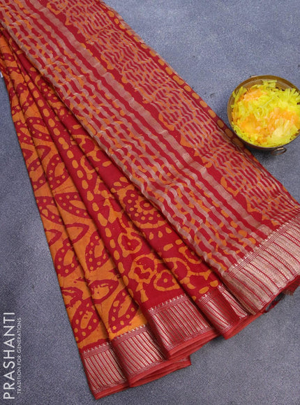 Binny Silk saree red and mustard yellow with allover batik prints and zari woven border - {{ collection.title }} by Prashanti Sarees