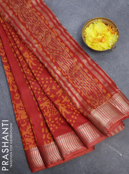 Binny Silk saree red and mustard yellow with allover batik prints and zari woven border - {{ collection.title }} by Prashanti Sarees