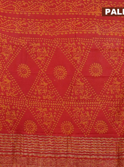 Binny Silk saree red and mustard yellow with allover batik prints and zari woven border - {{ collection.title }} by Prashanti Sarees