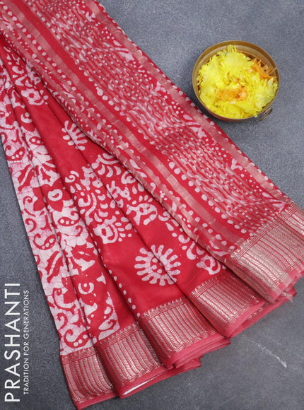 Binny Silk saree pink and off white with allover batik prints and zari woven border - {{ collection.title }} by Prashanti Sarees