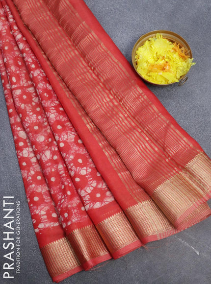 Binny Silk saree red with allover batik prints and zari woven border - {{ collection.title }} by Prashanti Sarees