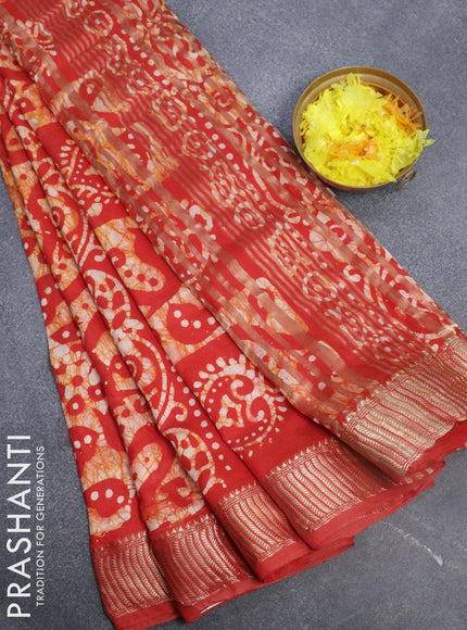 Binny Silk saree red with allover batik prints and zari woven border - {{ collection.title }} by Prashanti Sarees