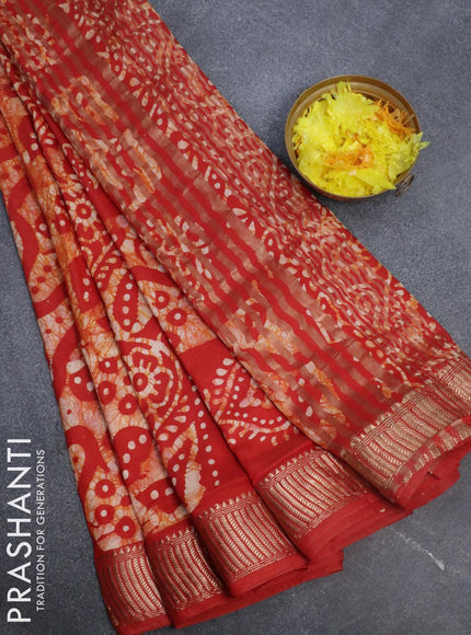 Binny Silk saree red with allover batik prints and zari woven border - {{ collection.title }} by Prashanti Sarees