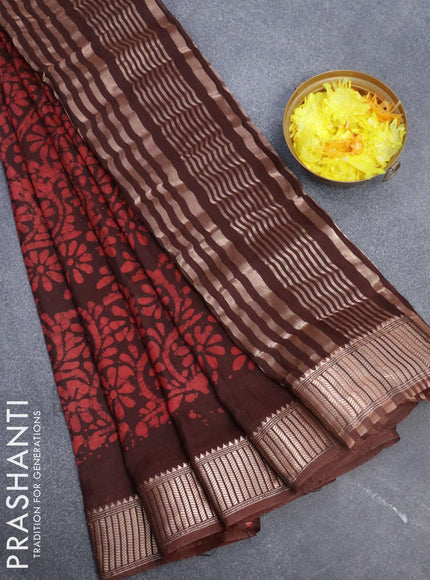 Binny Silk saree deep coffee brown with allover batik prints and zari woven border - {{ collection.title }} by Prashanti Sarees