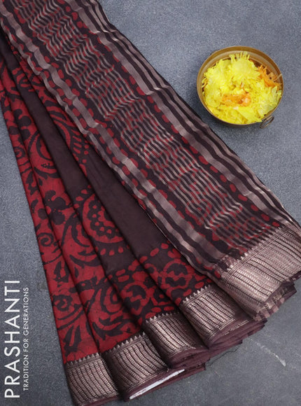 Binny Silk saree deep coffee brown and maroon with allover batik prints and zari woven border - {{ collection.title }} by Prashanti Sarees