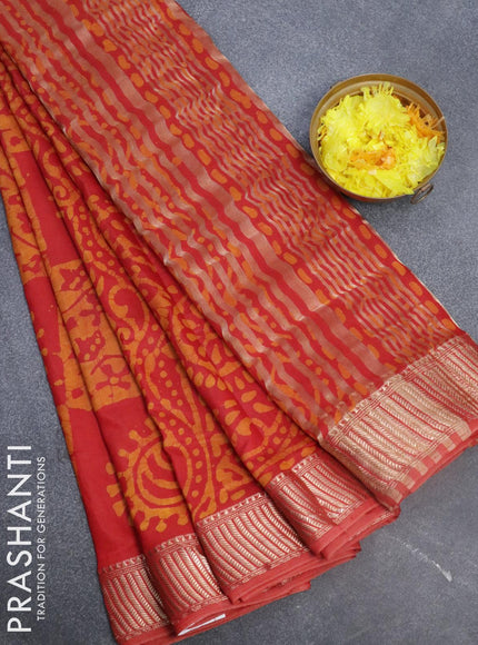 Binny Silk saree red and mustard yellow with allover batik prints and zari woven border - {{ collection.title }} by Prashanti Sarees