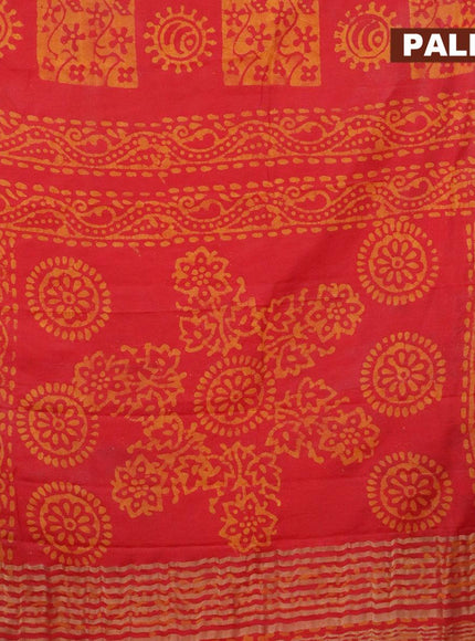 Binny Silk saree red and mustard yellow with allover batik prints and zari woven border - {{ collection.title }} by Prashanti Sarees