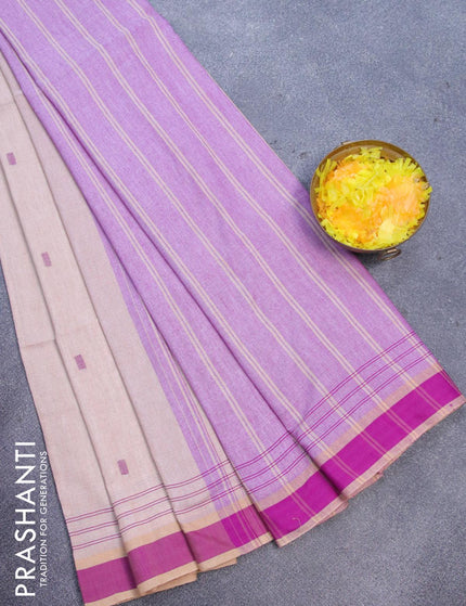 Bengal soft cotton saree beige and purple with thread woven buttas and simple border - {{ collection.title }} by Prashanti Sarees