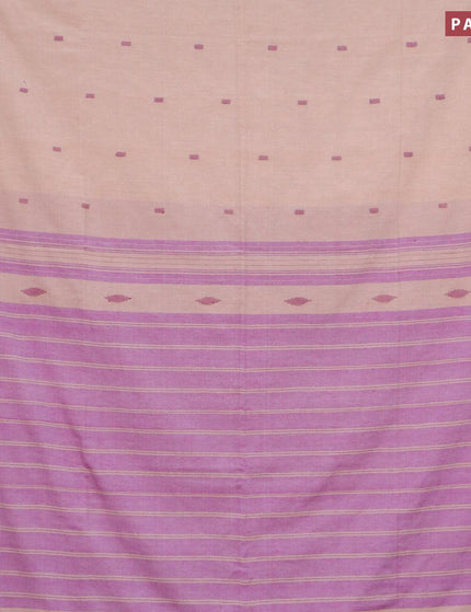 Bengal soft cotton saree beige and purple with thread woven buttas and simple border - {{ collection.title }} by Prashanti Sarees