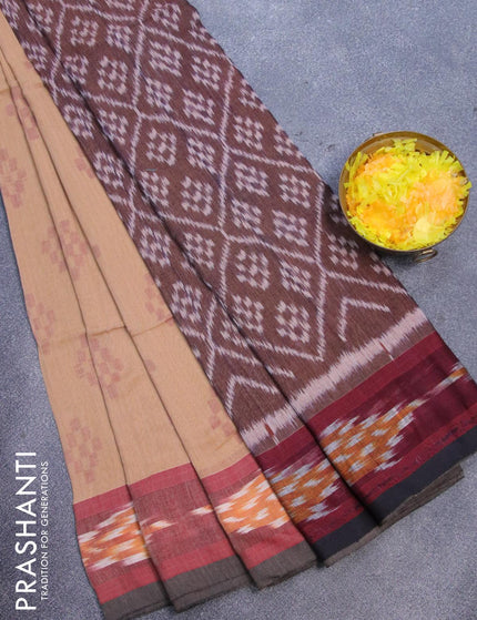 Bengal soft cotton saree sandal and black with thread woven buttas and simple border - {{ collection.title }} by Prashanti Sarees