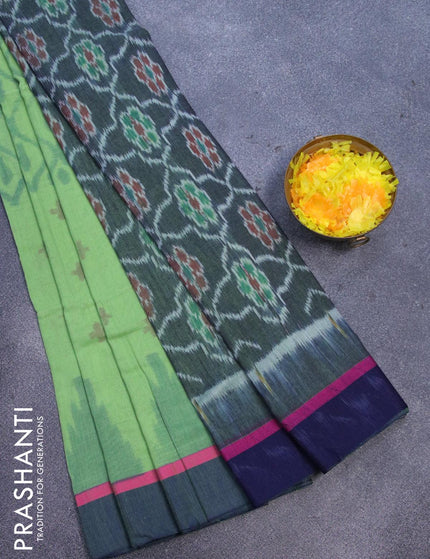 Bengal soft cotton saree light green and blue with thread woven buttas and simple border - {{ collection.title }} by Prashanti Sarees