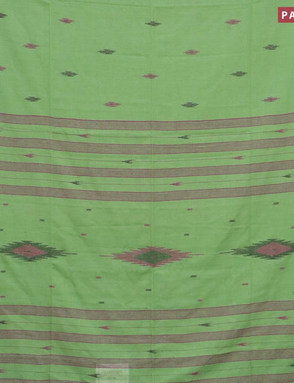 Bengal soft cotton saree light green and blue with thread woven buttas and simple border - {{ collection.title }} by Prashanti Sarees