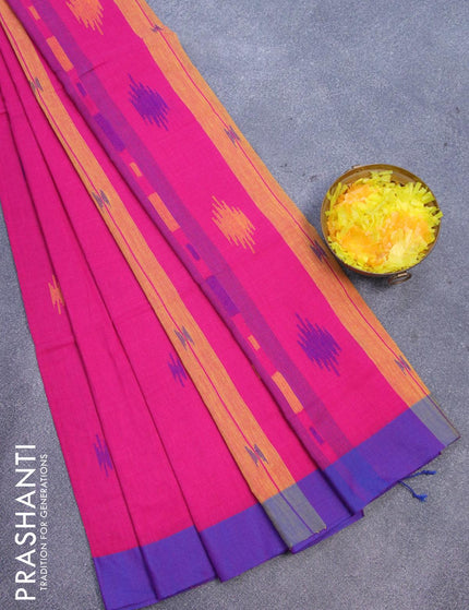 Bengal soft cotton saree pink and blue with thread woven buttas and contrast border - {{ collection.title }} by Prashanti Sarees