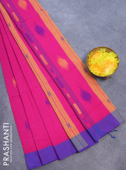 Bengal soft cotton saree pink and blue with thread woven buttas and contrast border - {{ collection.title }} by Prashanti Sarees