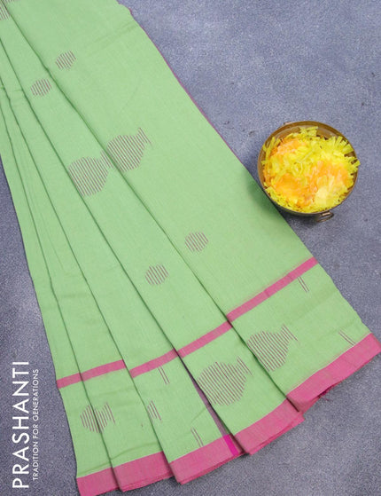 Bengal soft cotton saree light green and pink with thread woven buttas and simple border - {{ collection.title }} by Prashanti Sarees