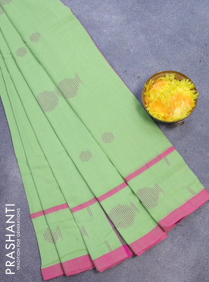 Bengal soft cotton saree light green and pink with thread woven buttas and simple border - {{ collection.title }} by Prashanti Sarees