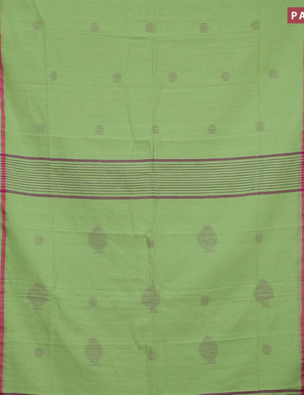 Bengal soft cotton saree light green and pink with thread woven buttas and simple border - {{ collection.title }} by Prashanti Sarees