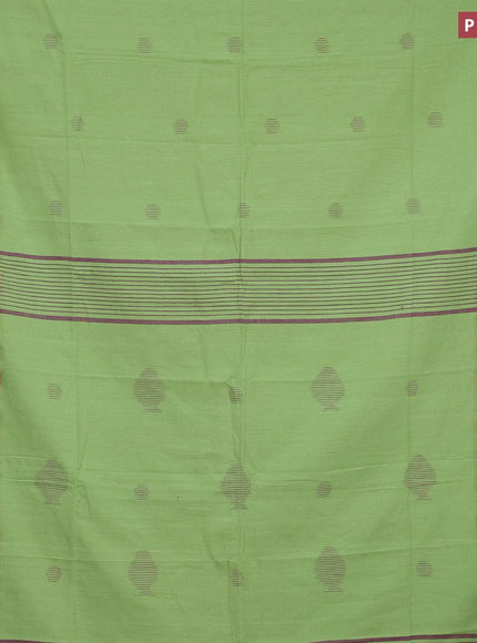 Bengal soft cotton saree light green and pink with thread woven buttas and simple border - {{ collection.title }} by Prashanti Sarees