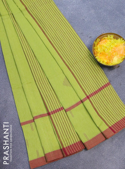 Bengal soft cotton saree light green and maroon with thread woven buttas and simple border - {{ collection.title }} by Prashanti Sarees